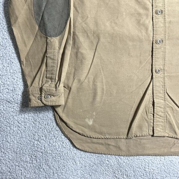 LL Bean Shirt Mens XL Beige Shooting Padded Elbow Patch Outdoor Hunting Work - Picture 10 of 13